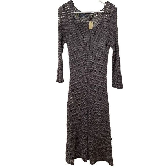 Tommy Bahama Dress Womens M Gray Midi A Line Sweater Open Weave Bracelet Sleeve - Picture 1 of 8
